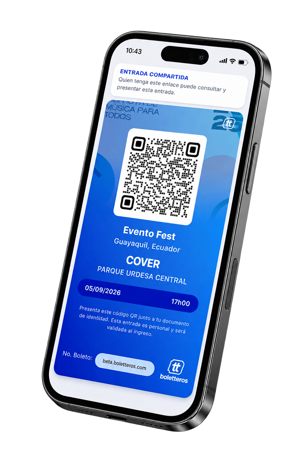 Entrada digital de Boletteros con código QR en un teléfono